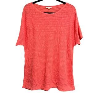 Eileen Fisher Pink Ribbed Organic Linen & Organic Cotton Tunic Blouse Large